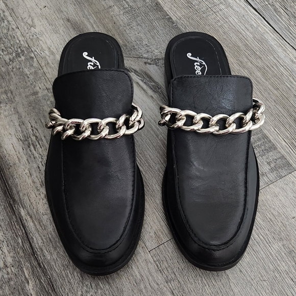 Free People‎ Vida Black Leather Silver Chain Mules - Picture 11 of 11